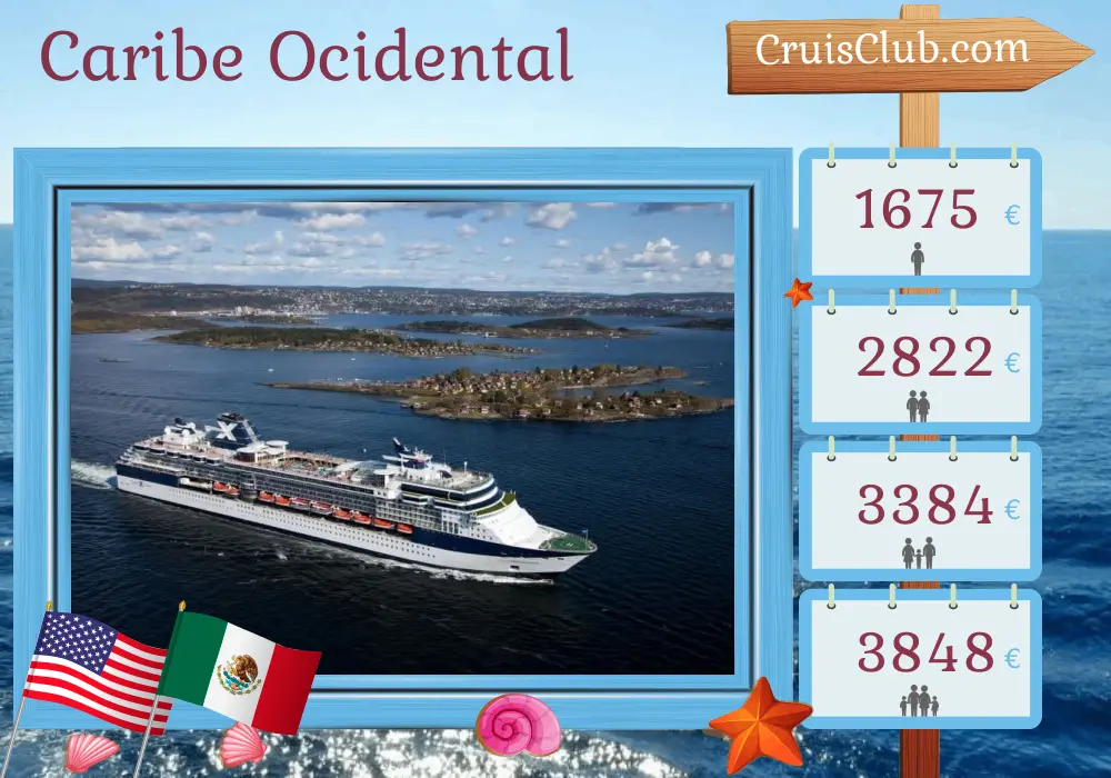 Cruzeiro no Caribe Ocidental a partir de Tampa a bordo do navio Celebrity Constellation com visitas aos Estados Unidos e México por 8 dias