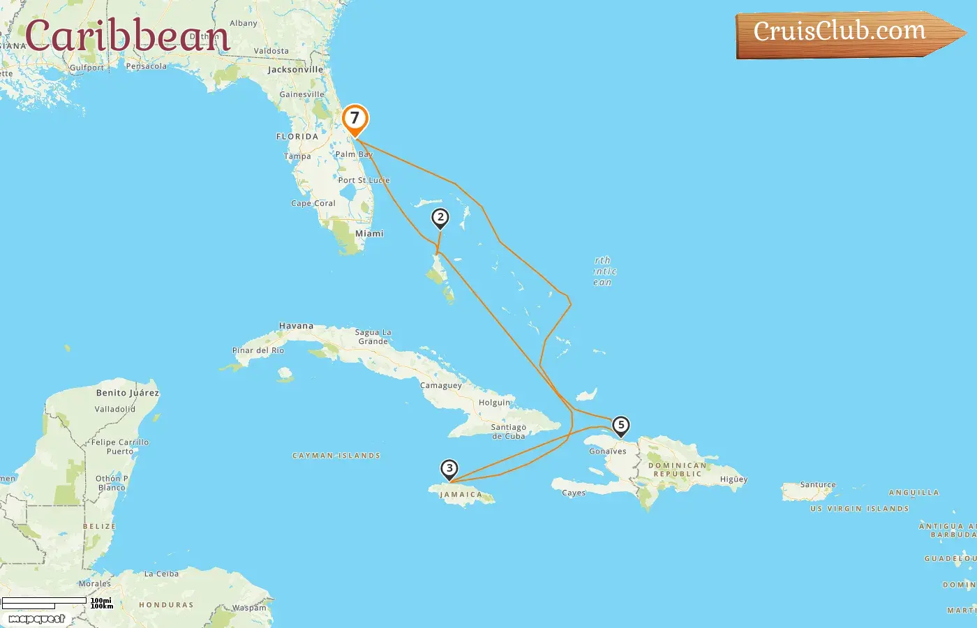 Cruise in the Caribbean from Port Canaveral / Orlando aboard Adventure of the Seas ship with visits to USA, Bahamas, Jamaica, and Haiti for 7 days