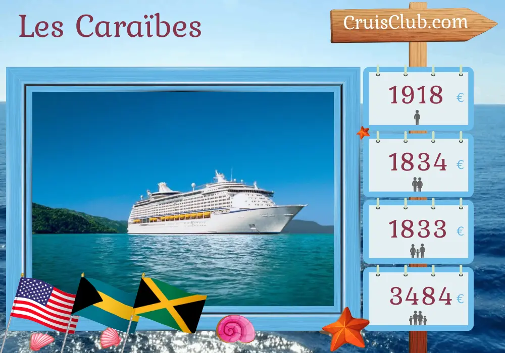 Croisière dans les Caraïbes au départ de Port Canaveral / Orlando à bord du navire Adventure of the Seas avec des escales aux États-Unis, aux Bahamas, en Jamaïque et en Haïti pendant 7 jours