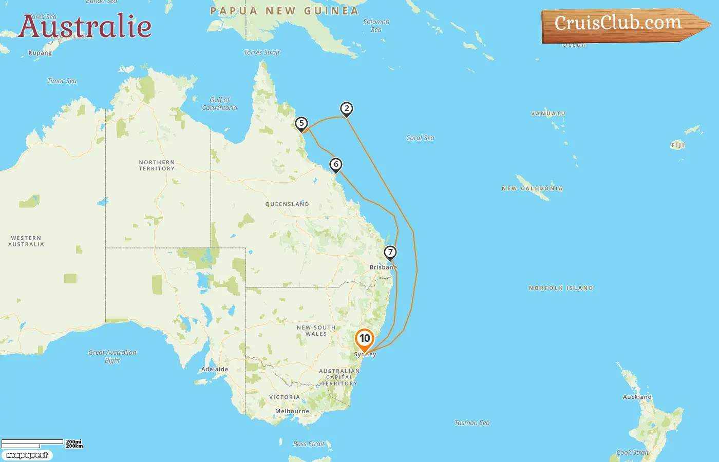 Croisière en Australie au départ de Sydney à bord du navire Carnival Splendor avec escales en Australie pendant 10 jours