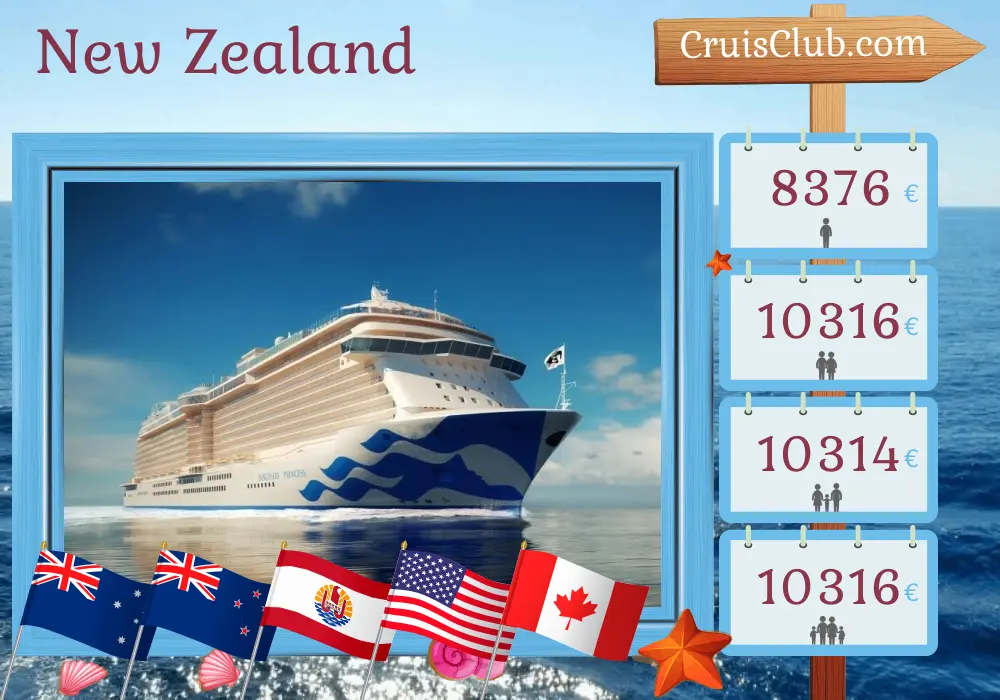 Cruise in the New Zealand from Sydney to Vancouver aboard Discovery Princess ship with visits to Australia, New Zealand, French Polynesia, USA, and Canada for 31 days