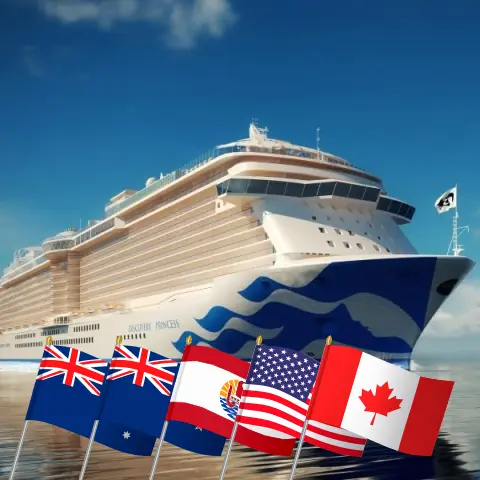 Cruise in the New Zealand from Sydney to Vancouver aboard Discovery Princess ship with visits to Australia, New Zealand, French Polynesia, USA, and Canada for 31 days