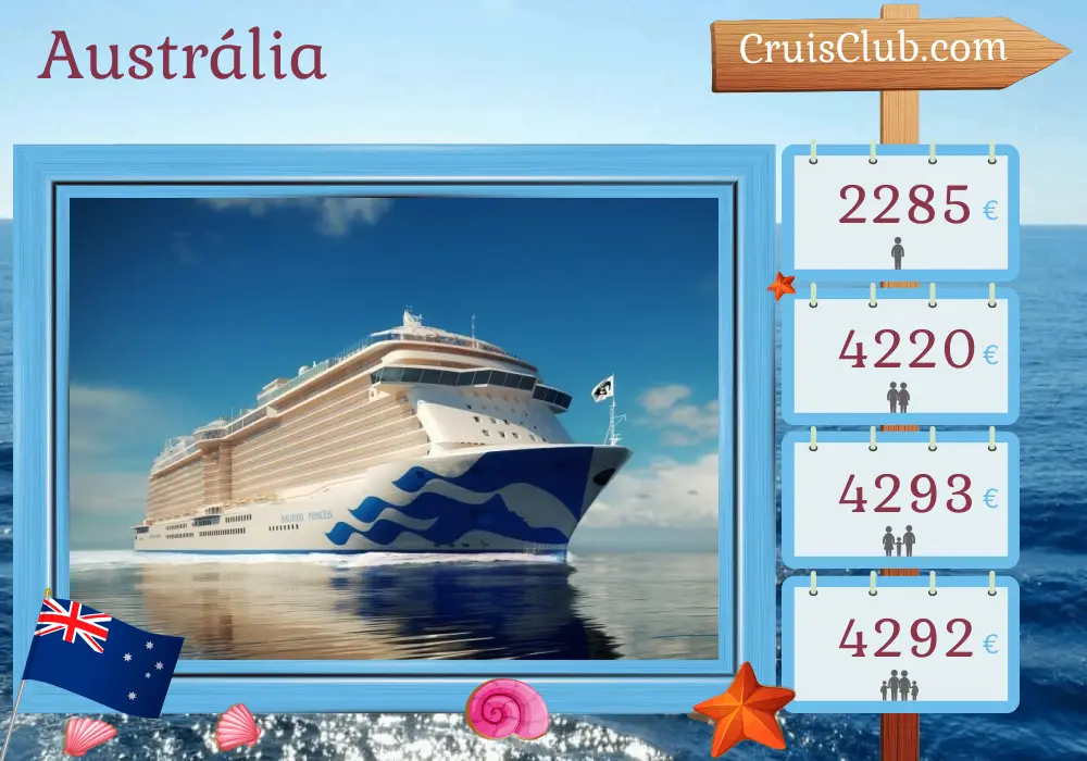Cruzeiro na Austrália saindo de Sydney a bordo do navio Discovery Princess com visitas à Austrália por 11 dias