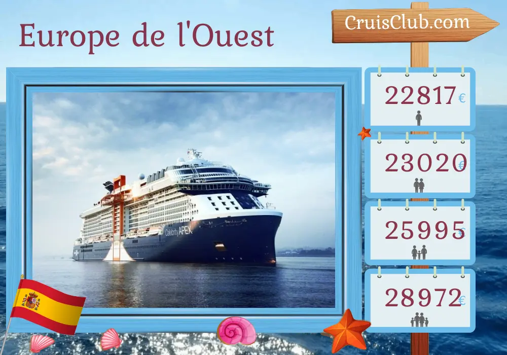 Croisière en Europe occidentale au départ de Southampton à bord du navire Celebrity Apex avec des visites en Espagne pendant 12 jours