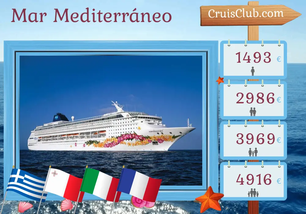 Crucero por el Mediterráneo de Estambul a Civitavecchia a bordo del barco Norwegian Sky con visitas a Turquía, Grecia, Malta, Italia y Francia durante 13 días