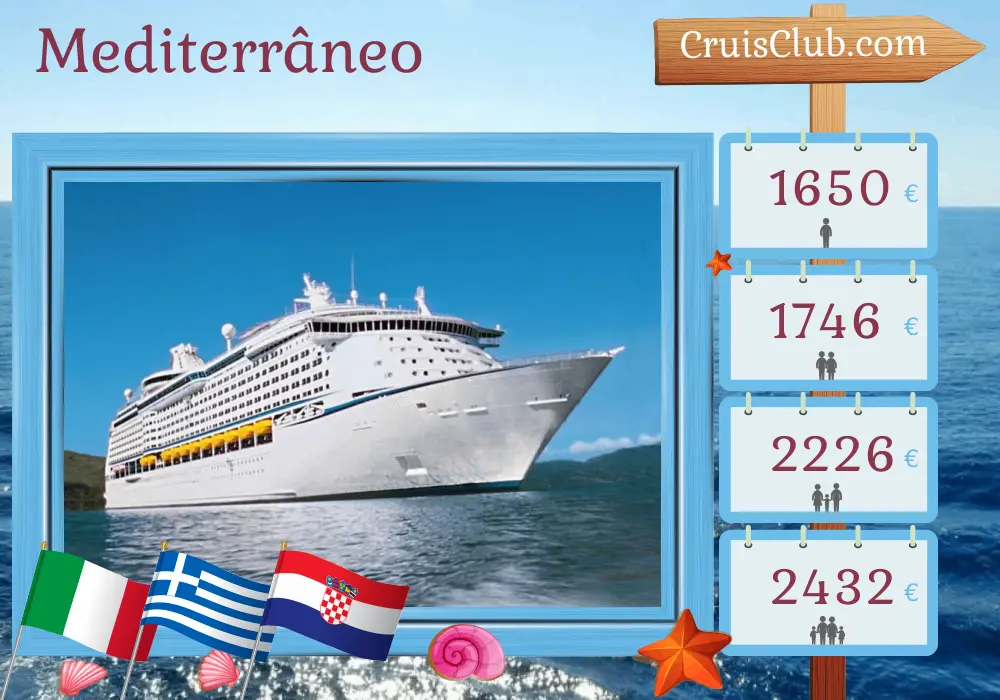 Cruzeiro no Mediterrâneo partindo de Ravenna a bordo do navio Explorer of the Seas com visitas à Itália, Grécia e Croácia por 8 dias