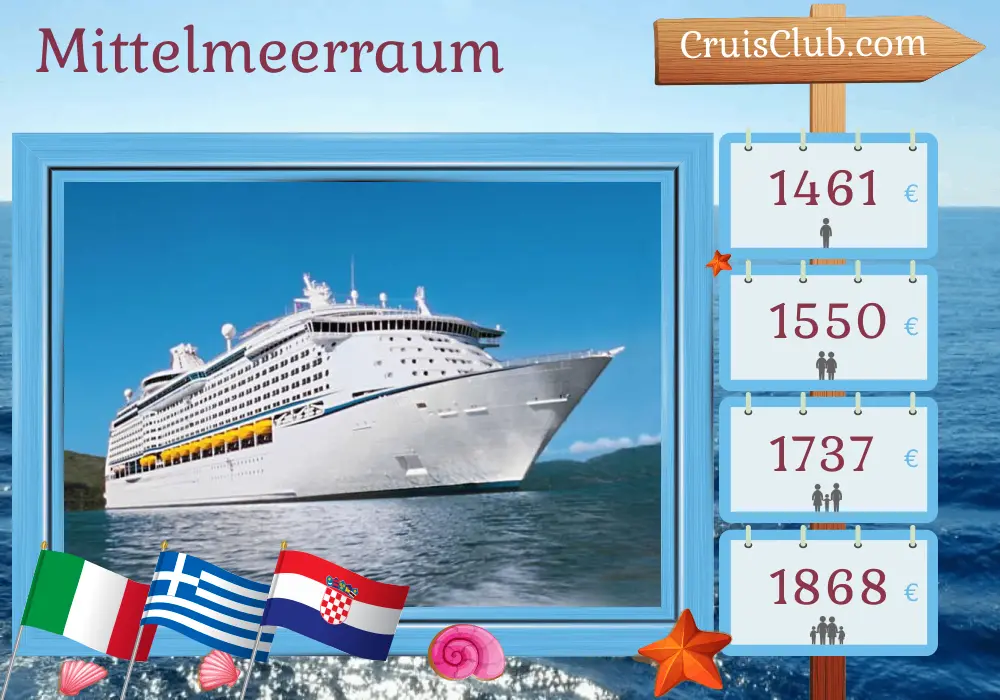 Mittelmeerkreuzfahrt ab Ravenna an Bord des Schiffes Explorer of the Seas mit Besuchen in Italien, Griechenland und Kroatien für 8 Tage