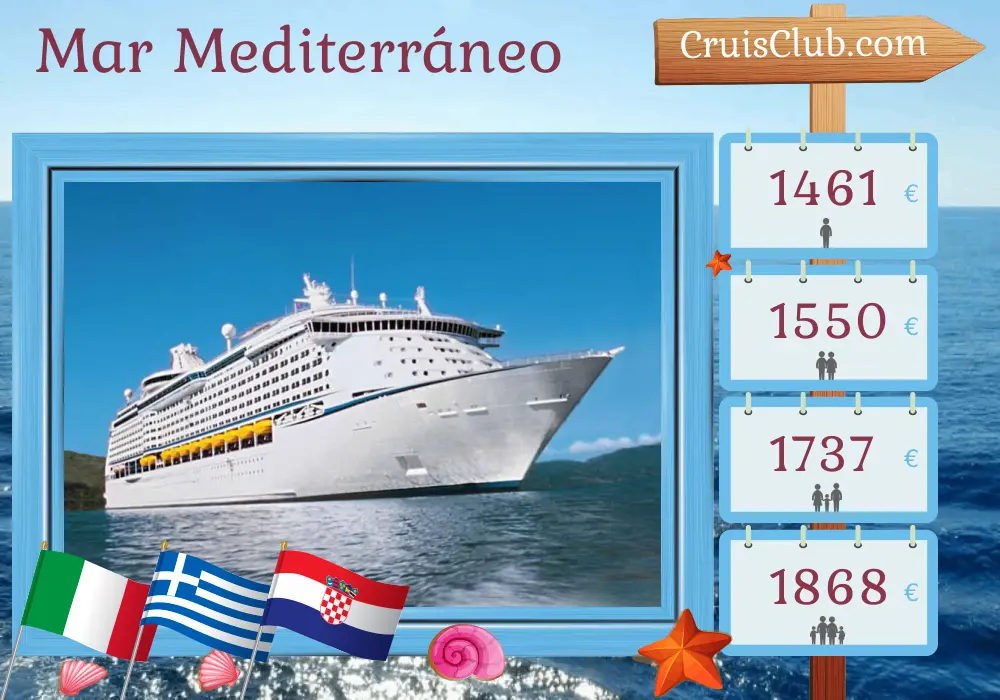 Crucero por el Mediterráneo desde Ravenna a bordo del barco Explorer of the Seas con visitas a Italia, Grecia y Croacia durante 8 días