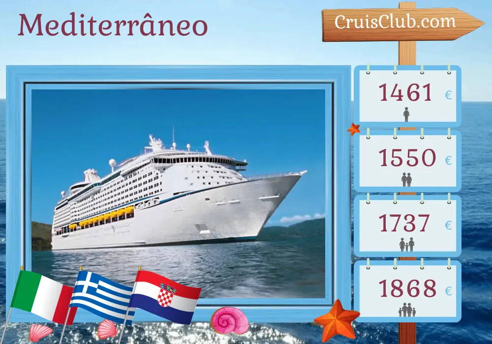 Cruzeiro no Mediterrâneo partindo de Ravenna a bordo do navio Explorer of the Seas com visitas à Itália, Grécia e Croácia por 8 dias