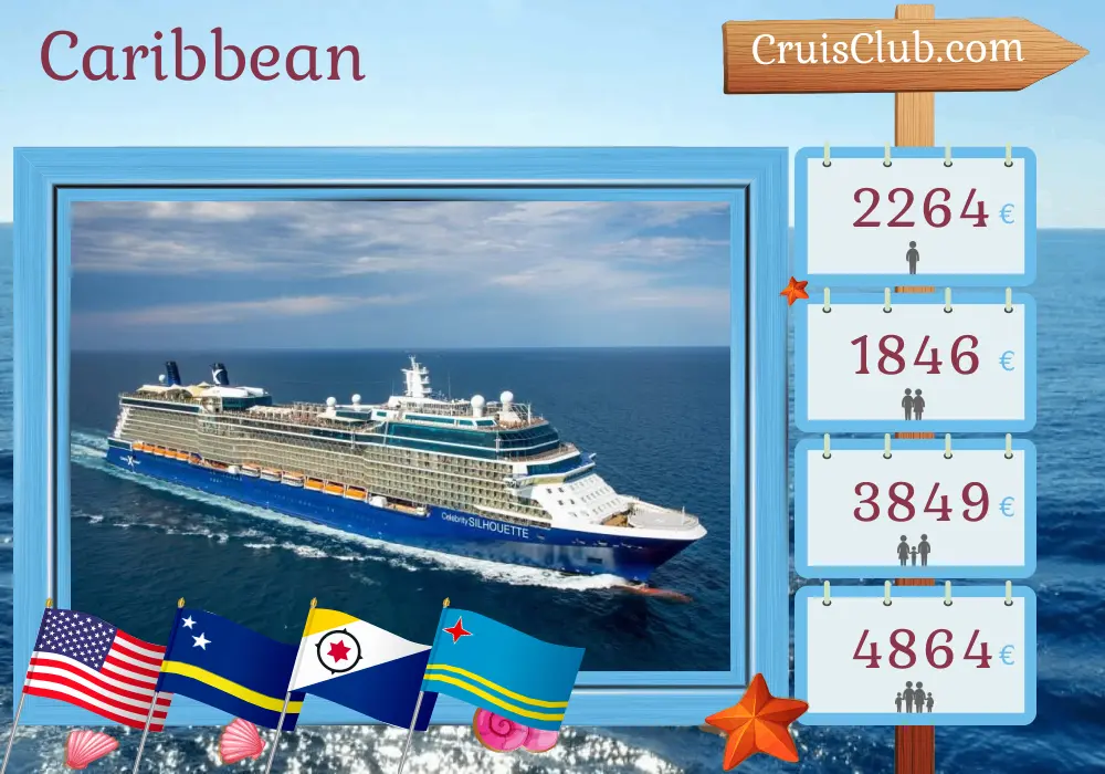 Cruise in the Caribbean from Boston to Fort Lauderdale aboard Celebrity Silhouette ship with visits to USA, Curaçao, and Aruba for 11 days