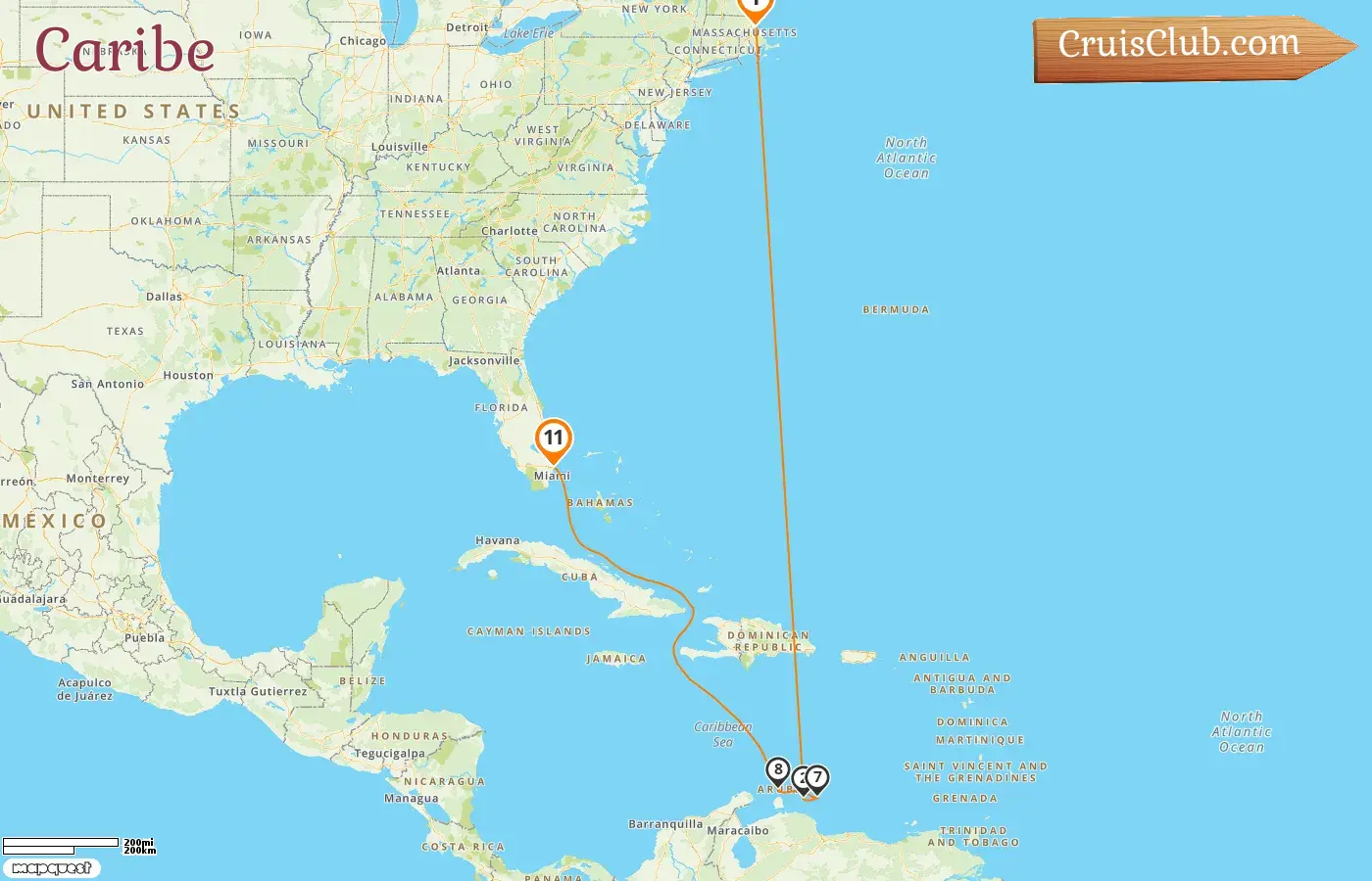 Crucero en el Caribe de Boston a Fort Lauderdale a bordo del barco Celebrity Silhouette con visitas a Estados Unidos, Curazao y Aruba por 11 días