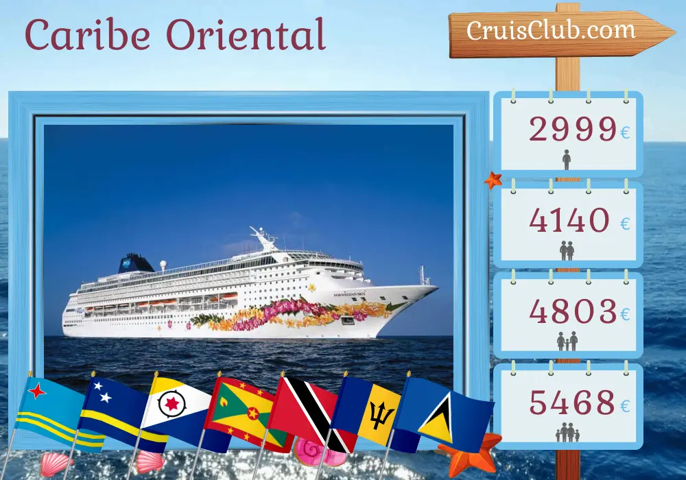 Crucero por el Caribe Oriental desde La Romana a bordo del barco Norwegian Sky con visitas a Aruba, Curazao, Granada, Trinidad y Tobago, Barbados, Santa Lucía e Islas Vírgenes Británicas durante 13 días