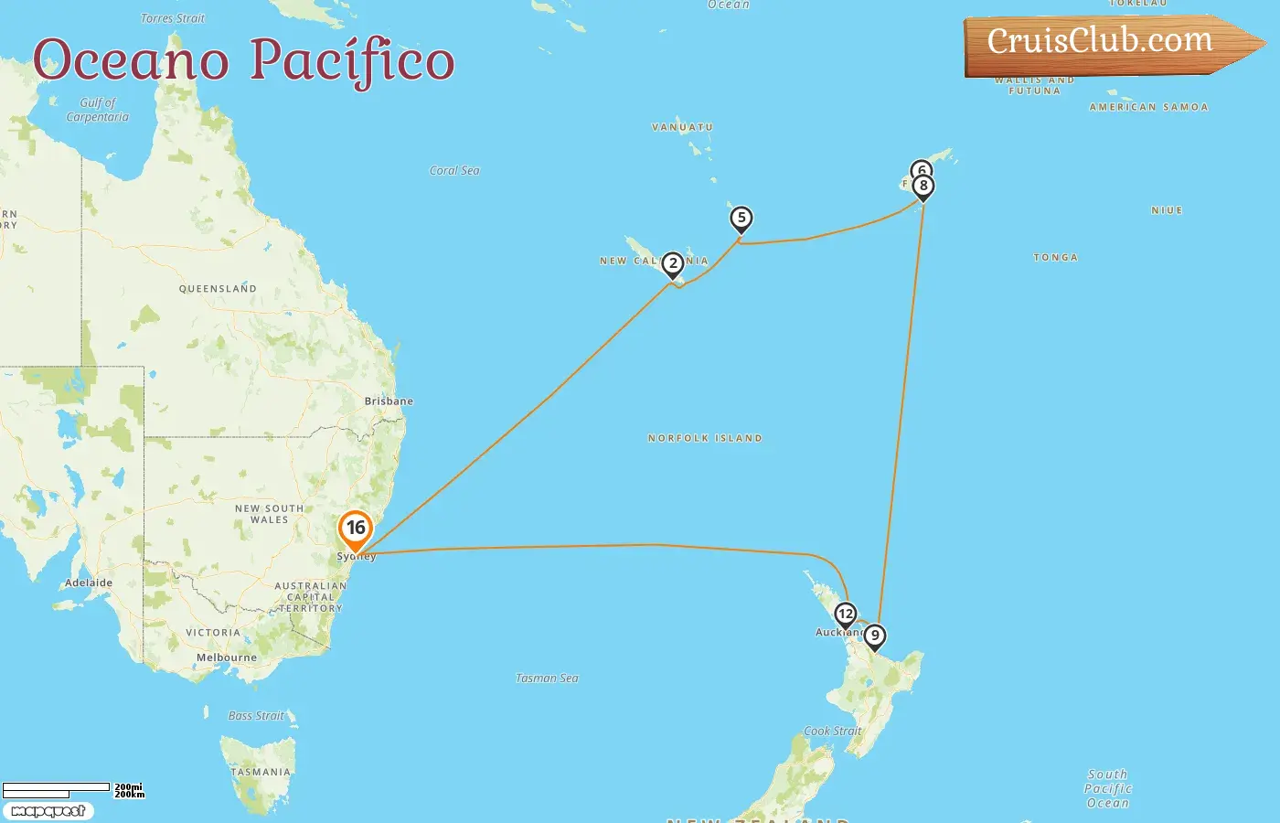 Cruzeiro no Oceano Pacífico de Sydney a bordo do navio Crown Princess com visitas à Austrália, Nova Caledônia, Vanuatu, Fiji e Nova Zelândia por 16 dias