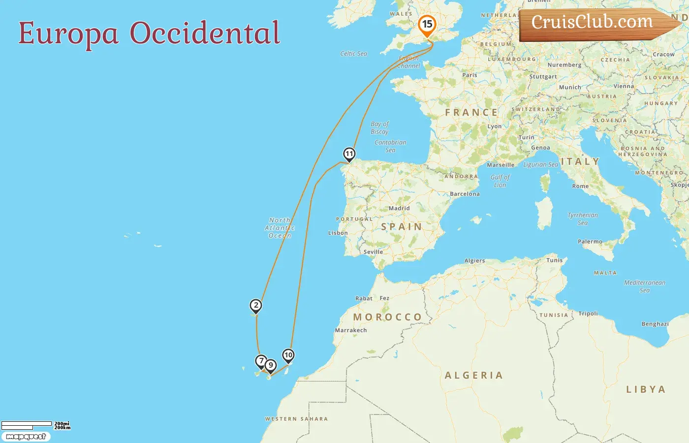 Crucero por Europa Occidental desde Southampton a bordo del barco Reina Ana con visitas a Portugal y España durante 15 días