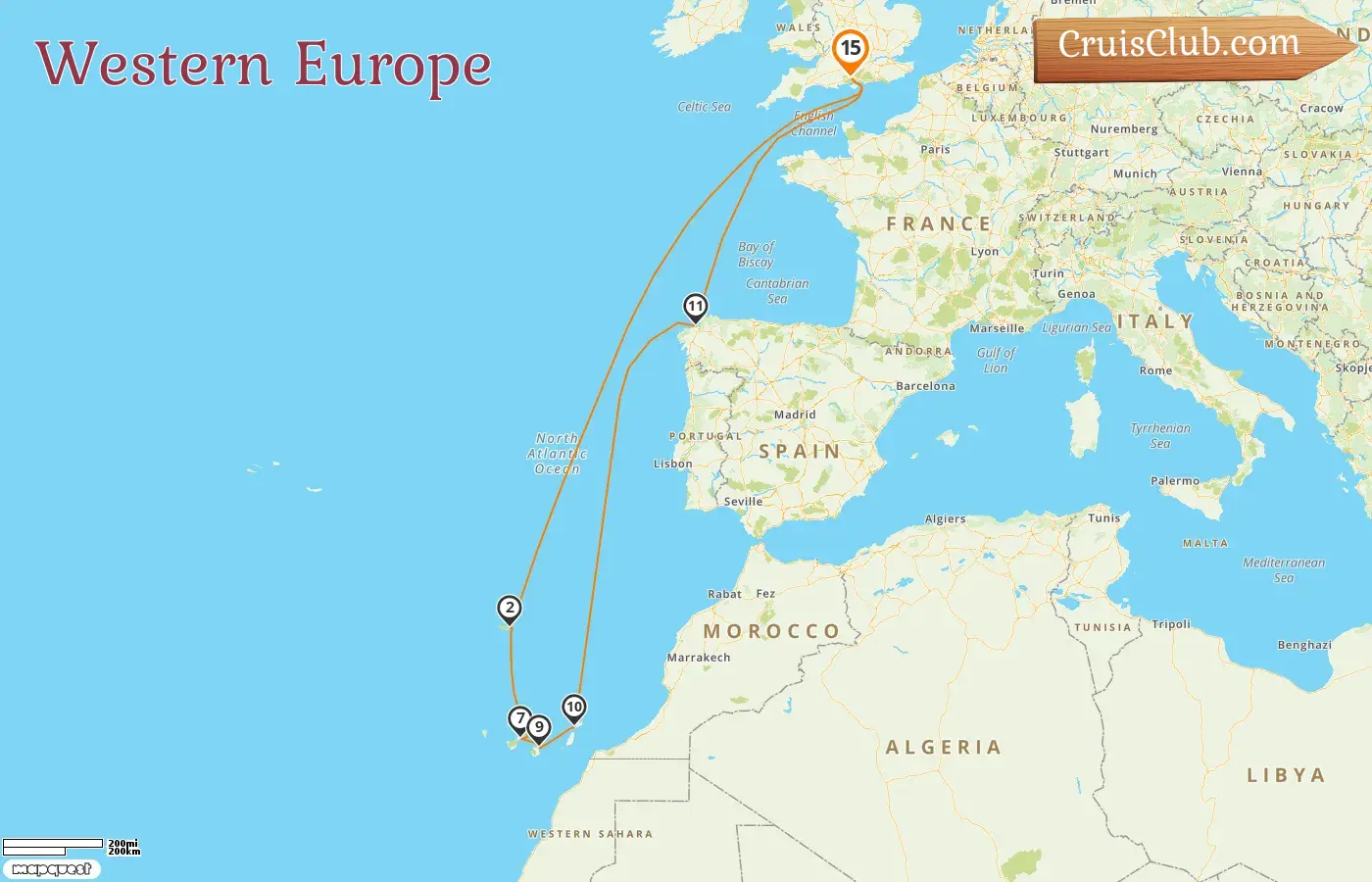 Cruise in the Western Europe from Southampton aboard Queen Anne ship with visits to Portugal and Spain for 15 days