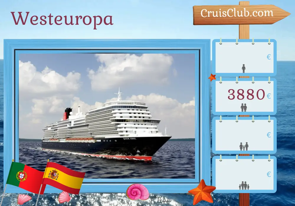 Kreuzfahrt im Westeuropa von Southampton an Bord des Schiffes Queen Anne mit Besuchen in Portugal und Spanien für 15 Tage