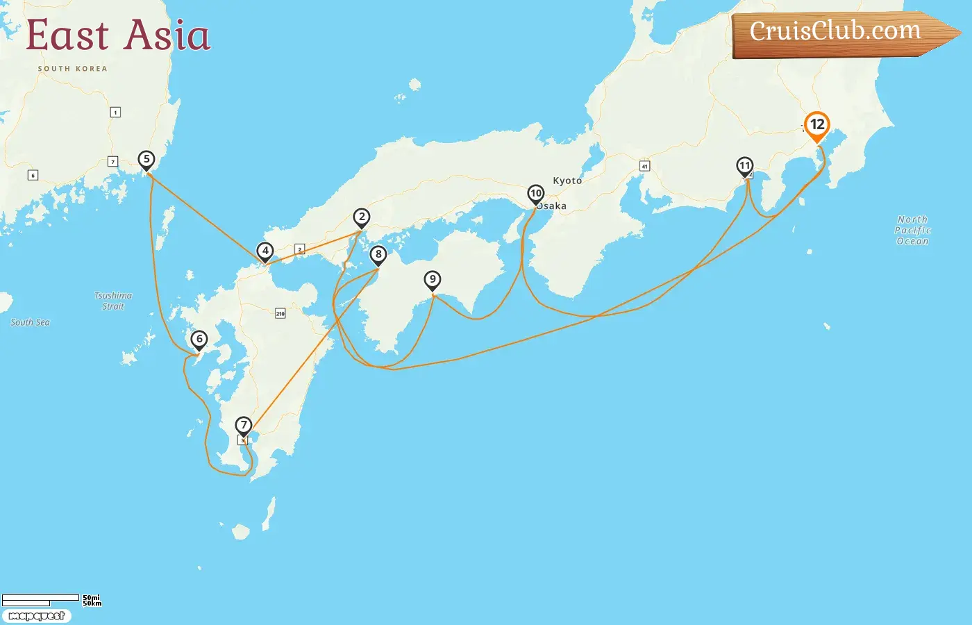 Cruise in the East Asia from Yokohama aboard Diamond Princess ship with visits to Japan and South Korea for 12 days