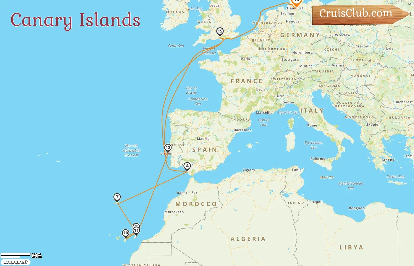 Cruise in the Canary Islands from Hamburg aboard Queen Anne ship with visits to Germany, Spain, and Portugal for 19 days