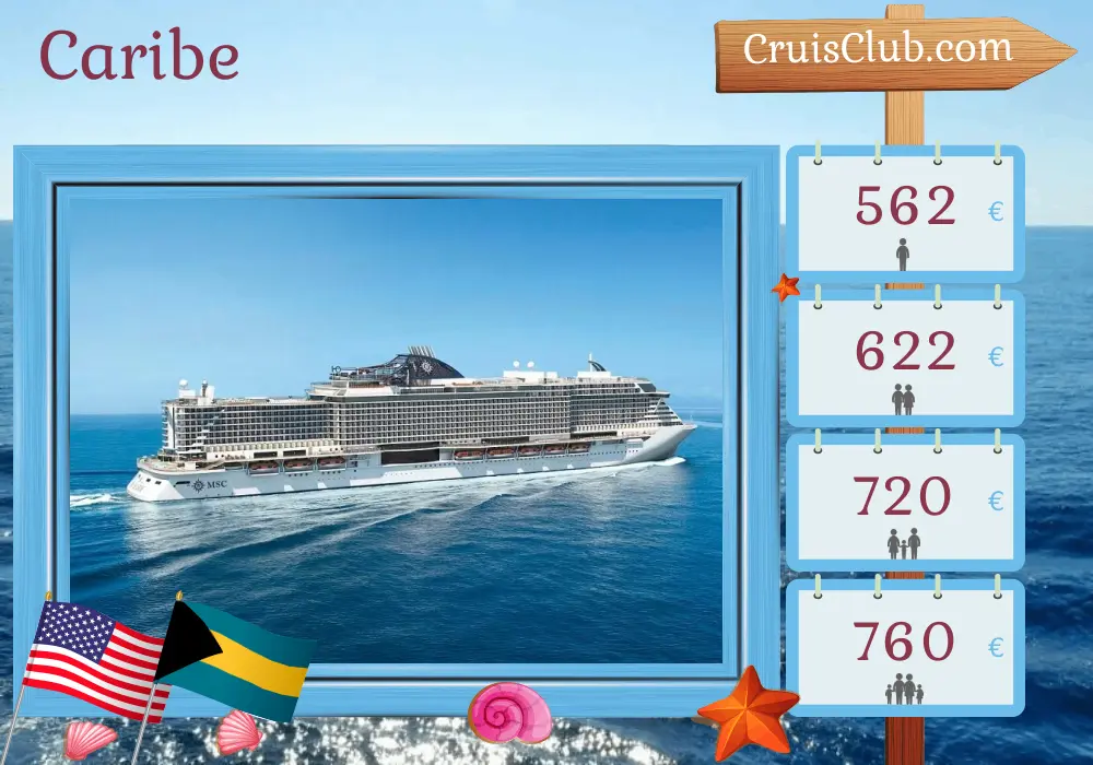 Crucero por el Caribe desde Miami a bordo del barco MSC Seaside con visitas a EE. UU. y las Bahamas durante 5 días