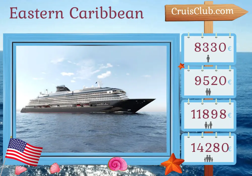 Cruise in the Eastern Caribbean from Miami to Saint John aboard EXPLORA I ship with visits to USA, Dominican Republic, British Virgin Islands, and Puerto Rico for 9 days