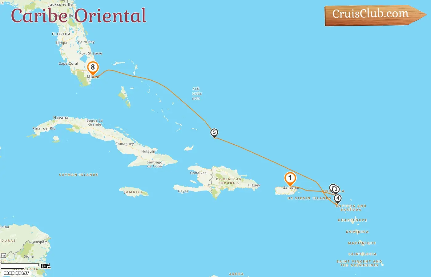 Crucero por el Caribe Oriental desde Saint John a Miami a bordo del barco EXPLORA III con visitas a Puerto Rico, Saint Barthélemy, y Estados Unidos por 8 días