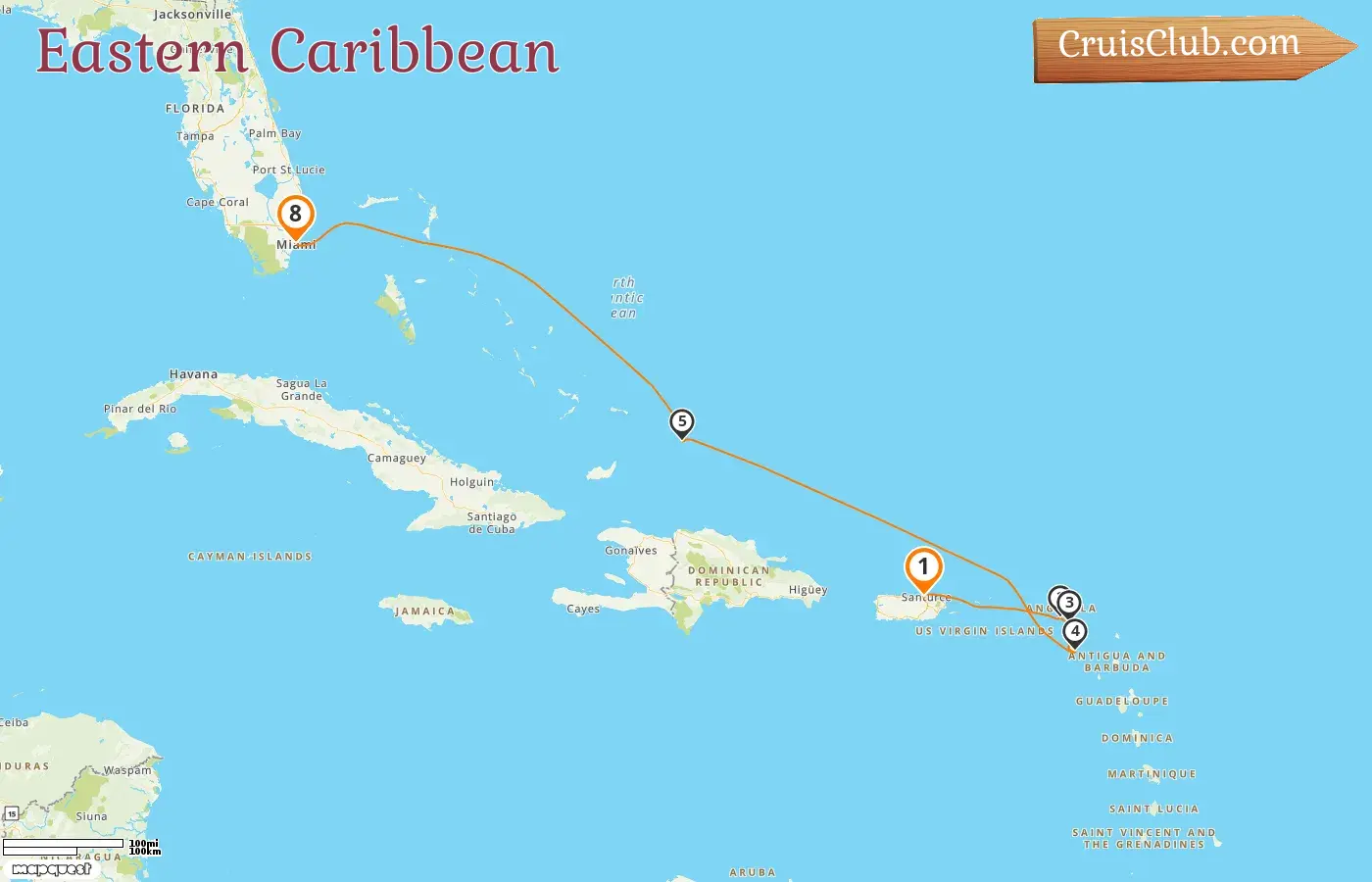 Cruise in the Eastern Caribbean from Saint John to Miami aboard EXPLORA III ship with visits to Puerto Rico, Saint Barthélemy, and USA for 8 days