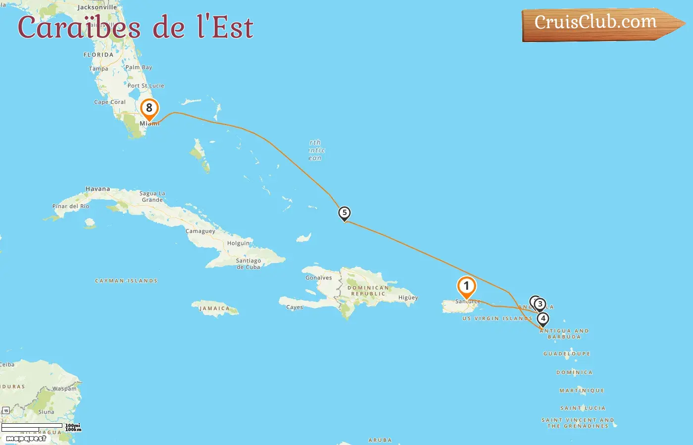 Croisière dans les Caraïbes orientales de Saint-Jean à Miami à bord du navire EXPLORA III avec des visites à Porto Rico, Saint-Barthélemy et aux États-Unis pendant 8 jours