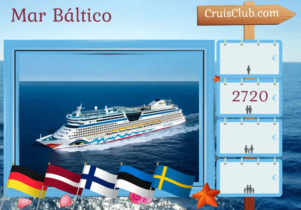 Crucero en el Mar Báltico desde Warnemünde a bordo del barco AIDAdiva con visitas a Alemania, Letonia, Finlandia, Estonia y Suecia durante 8 días