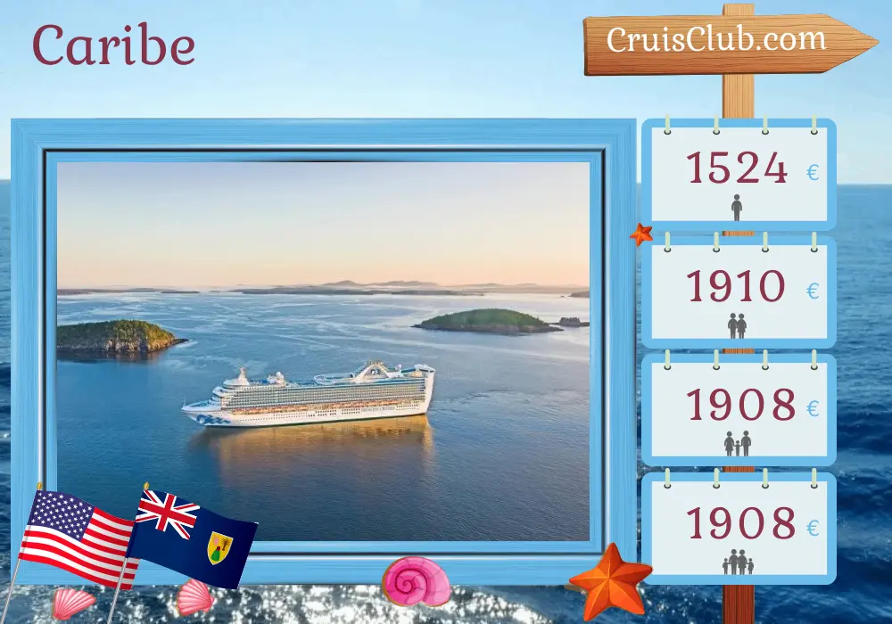 Cruzeiro no Caribe a partir de Port Canaveral / Orlando a bordo do navio Caribbean Princess com visitas aos Estados Unidos, República Dominicana e Porto Rico por 8 dias