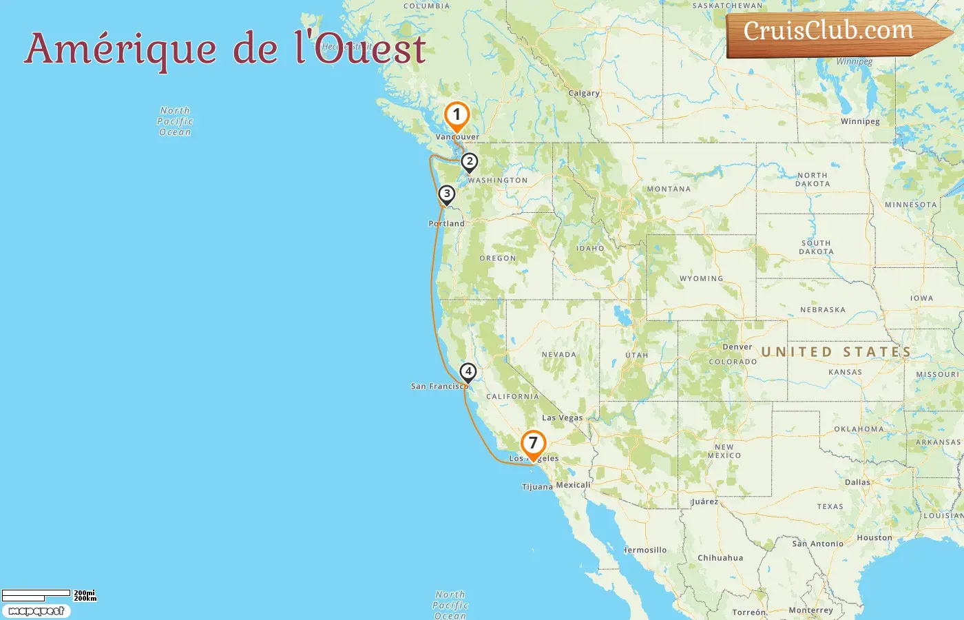 Croisière dans l`ouest de l`Amérique de Vancouver à Los Angeles à bord du navire Norwegian Joy avec des visites au Canada et aux États-Unis pendant 7 jours