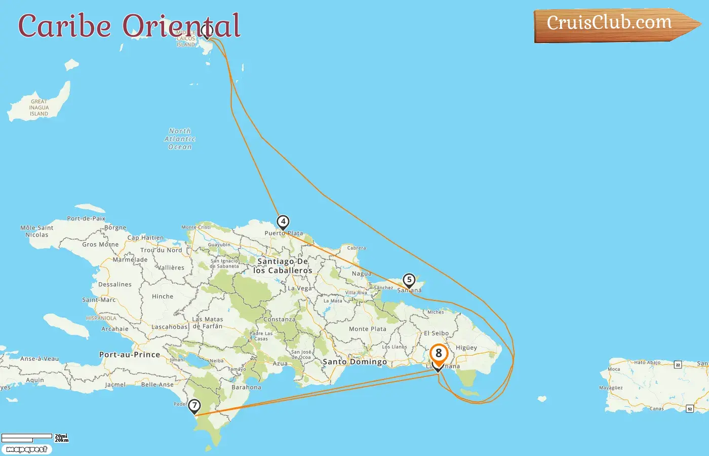 Crucero por el Caribe Oriental desde La Romana a bordo del barco Costa Pacifica con visitas a la República Dominicana durante 8 días