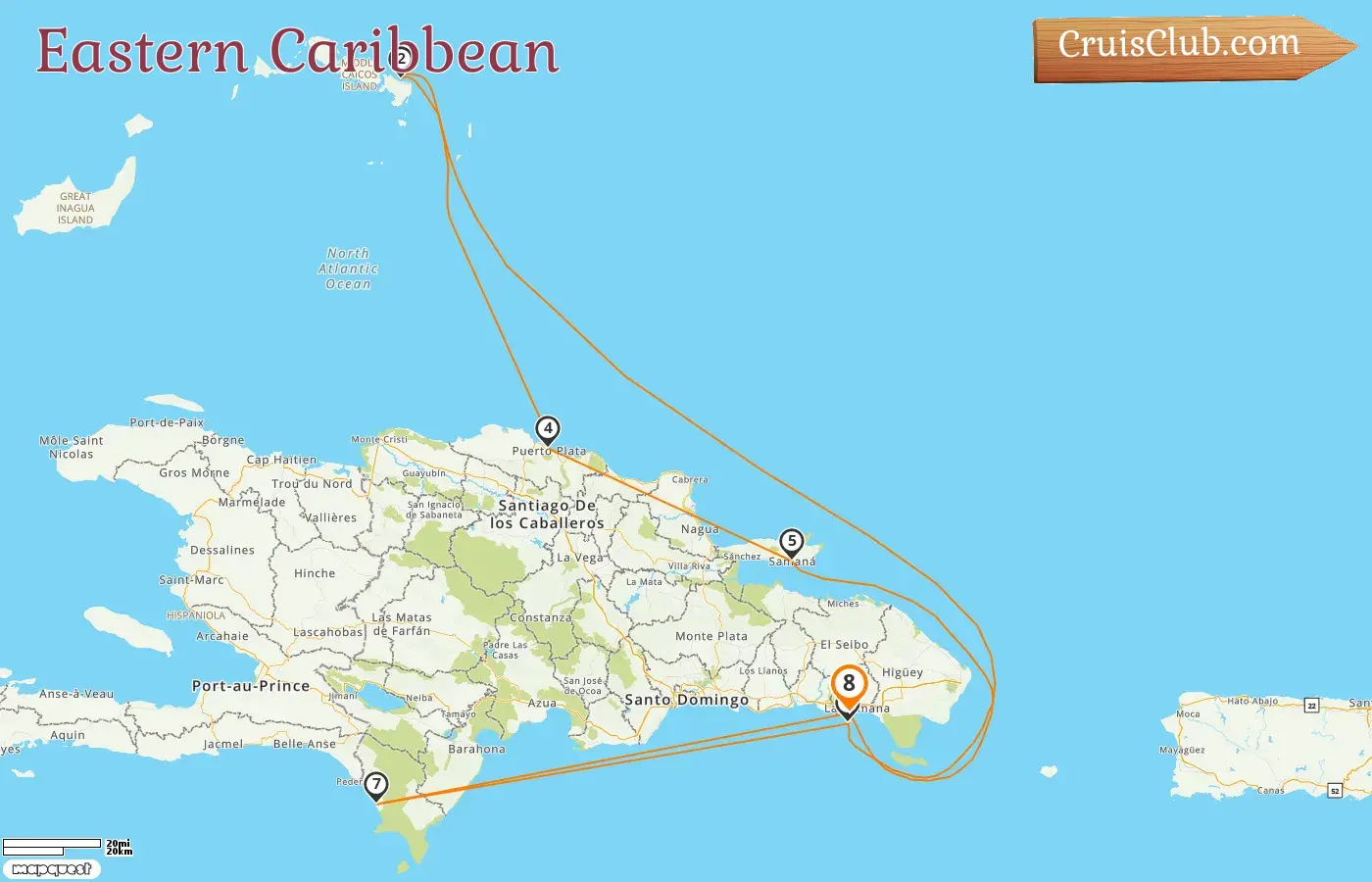 Cruise in the Eastern Caribbean from La Romana aboard Costa Pacifica ship with visits to Dominican Republic for 8 days