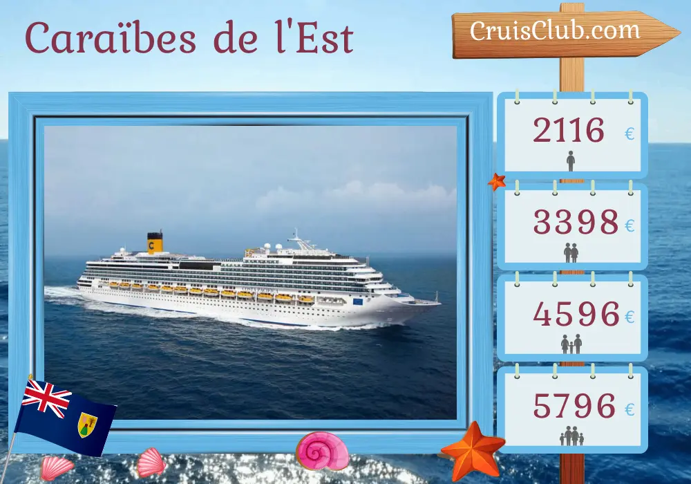 Croisière dans les Caraïbes de l`Est au départ de La Romana à bord du navire Costa Pacifica avec escales en République dominicaine pendant 8 jours