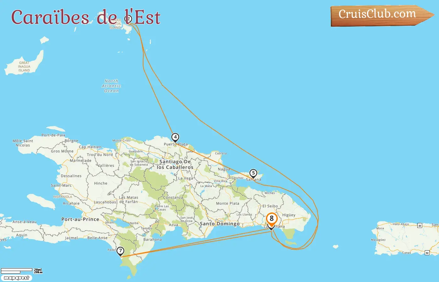 Croisière dans les Caraïbes de l`Est au départ de La Romana à bord du navire Costa Pacifica avec escales en République dominicaine pendant 8 jours