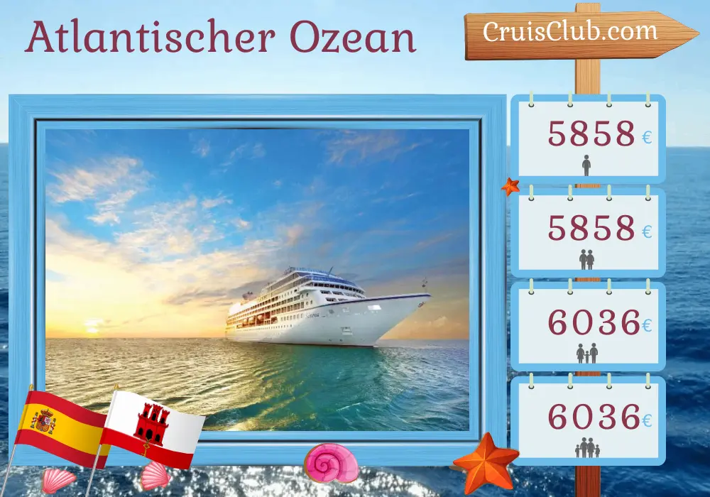 Kreuzfahrt im Atlantik von Barcelona nach Lissabon an Bord des Schiffes Oceania Sirena mit Stopps in Spanien, Gibraltar und Marokko für 13 Tage