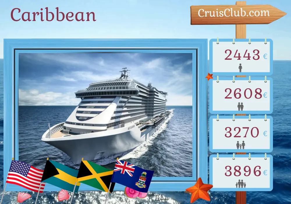 Cruise in the Caribbean from Port Canaveral / Orlando aboard MSC Seashore ship with visits to USA, Bahamas, Jamaica, and Cayman Islands for 12 days