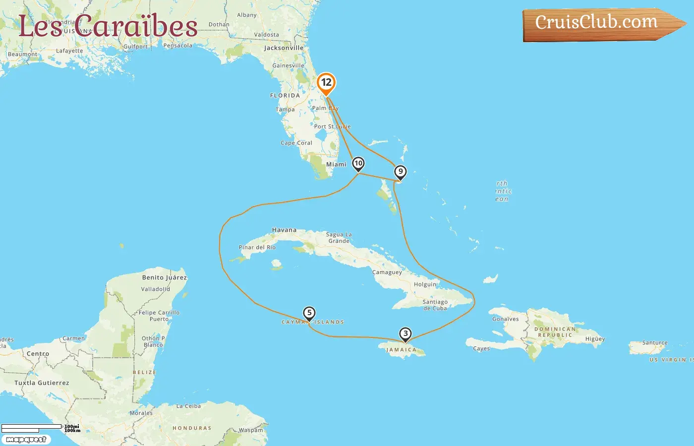 Croisière dans les Caraïbes au départ de Port Canaveral / Orlando à bord du navire MSC Seashore avec escales aux États-Unis, aux Bahamas, en Jamaïque et aux îles Caïmans pendant 12 jours