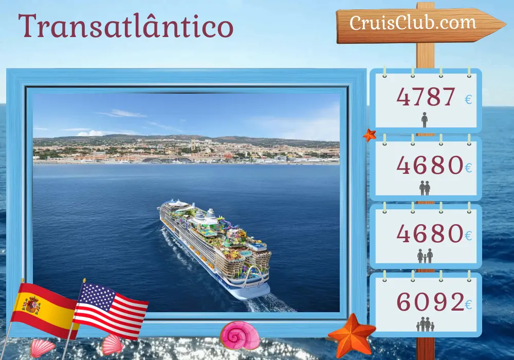 Cruzeiro no Transatlântico de Barcelona para Fort Lauderdale a bordo do navio Legend of the Seas com visitas à Espanha e EUA por 14 dias