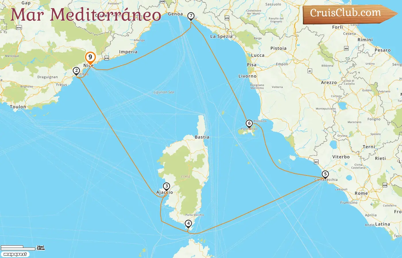 Crucero por el Mediterráneo desde Niza a bordo del barco Le Dumont d`Urville con visitas a Francia e Italia durante 9 días
