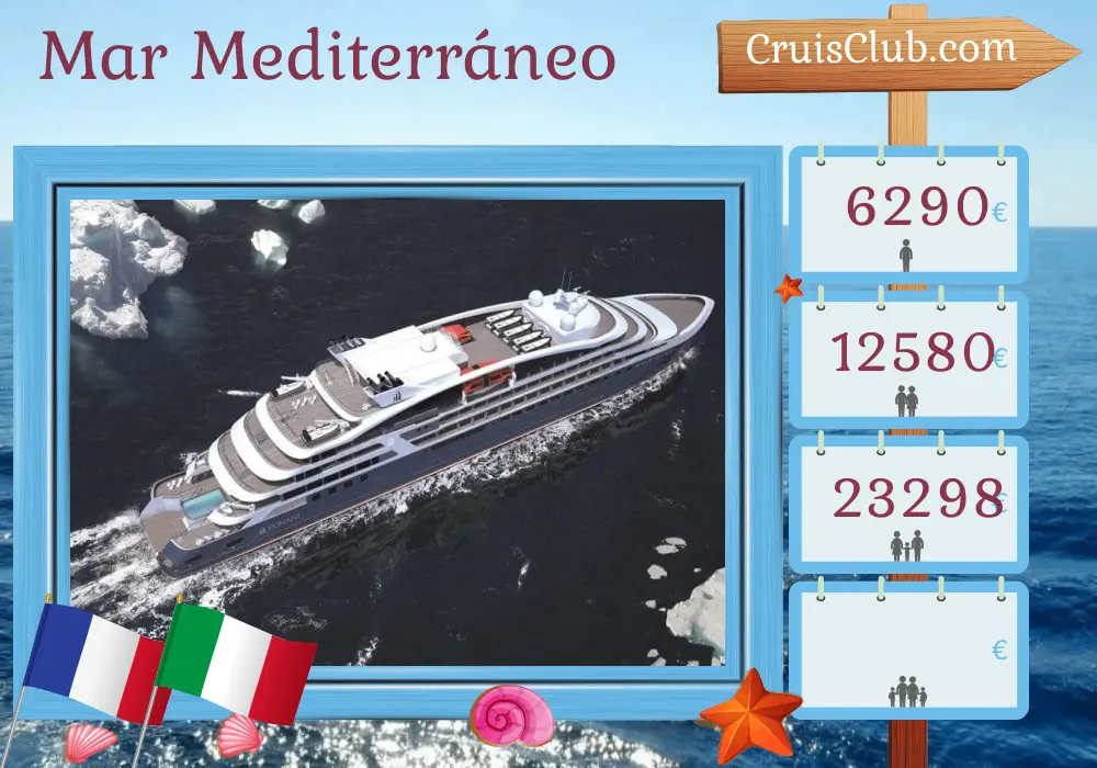 Crucero por el Mediterráneo desde Niza a bordo del barco Le Dumont d`Urville con visitas a Francia e Italia durante 9 días