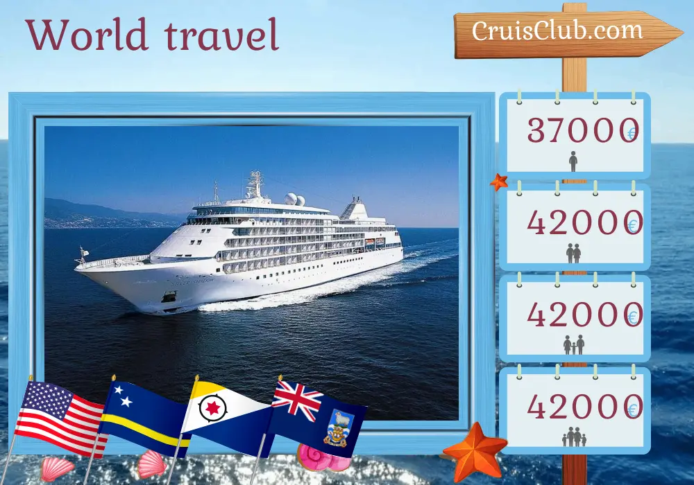 Kreuzfahrt auf der Weltreise von Miami nach Buenos Aires an Bord des Schiffes Silver Shadow mit Stopps in den USA, den Britischen Jungferninseln, Saint-Barthélemy, Curaçao, Kolumbien, Panama, Ecuador, Peru, Chile, Argentinien und den Falklandinseln für 42 Tage