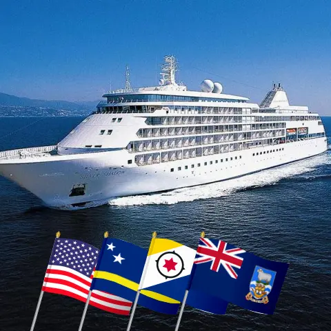 Cruise in the World trip from Miami to Buenos Aires aboard Silver Shadow ship with visits to USA, British Virgin Islands, Saint Barthélemy, Curaçao, Colombia, Panama, Ecuador, Peru, Chile, Argentina, and Falkland Islands for 42 days