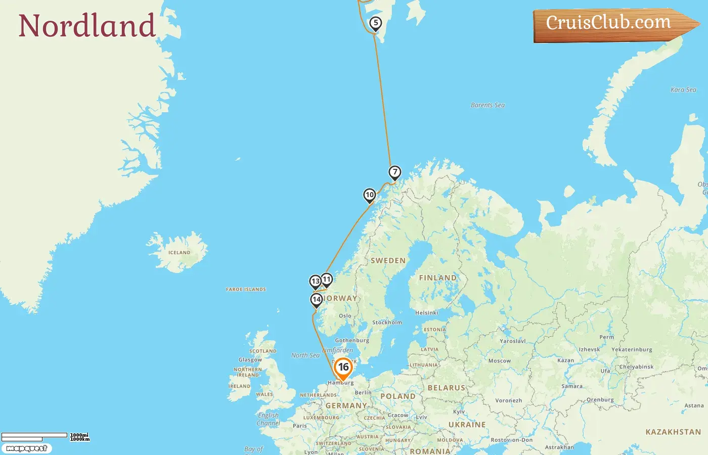Croisière dans le Nordland de Longyearbyen à Hambourg à bord du navire HANSEATIC nature avec des escales en Norvège et en Allemagne pendant 16 jours