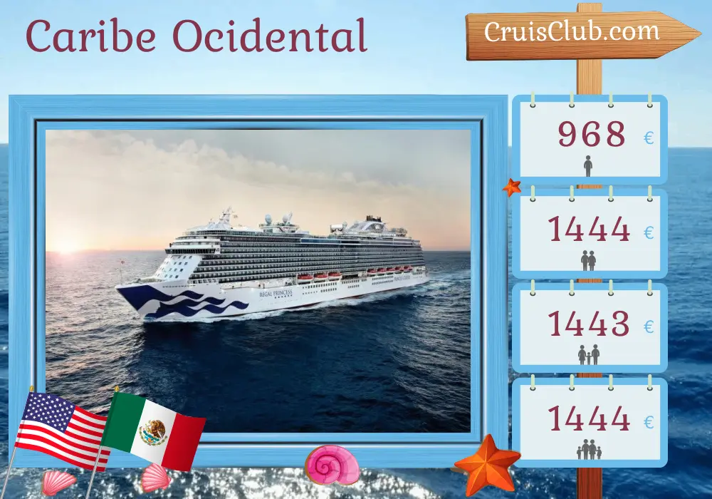 Cruzeiro no Caribe Ocidental saindo de Galveston a bordo do navio Regal Princess com visitas aos Estados Unidos, México e Honduras por 8 dias