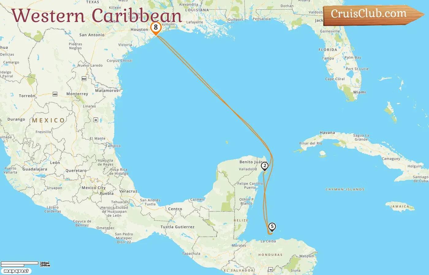 Cruise in the Western Caribbean from Galveston aboard Regal Princess ship with visits to USA, Mexico, and Honduras for 8 days
