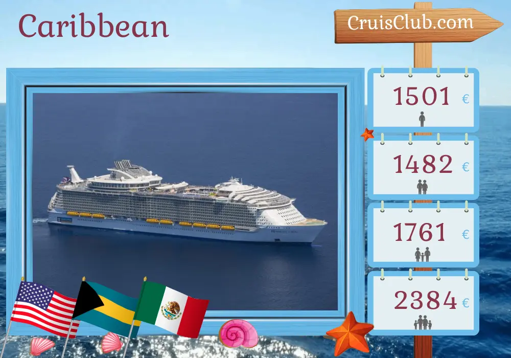Cruise in the Caribbean from Port Canaveral / Orlando aboard Harmony of the Seas ship with visits to USA, Bahamas, and Mexico for 6 days