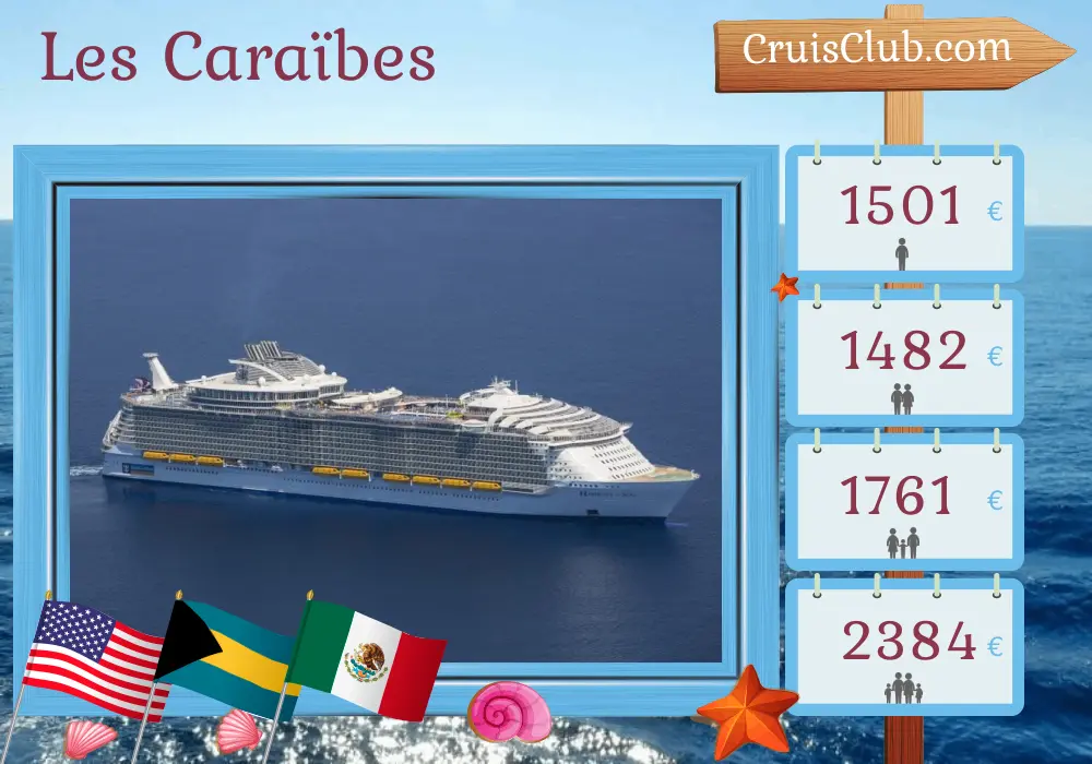 Croisière dans les Caraïbes au départ de Port Canaveral / Orlando à bord du navire Harmony of the Seas avec des escales aux États-Unis, aux Bahamas et au Mexique pendant 6 jours