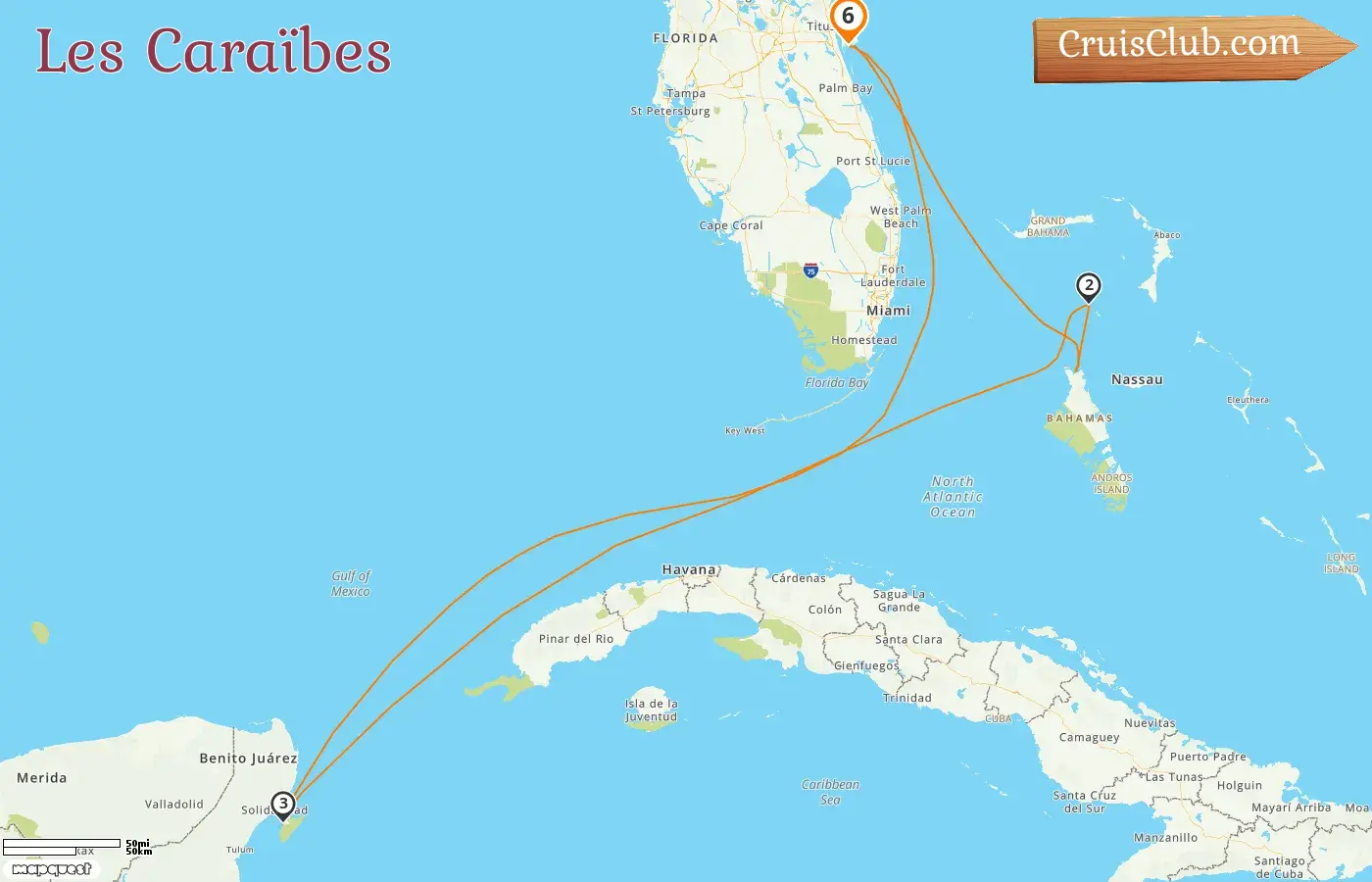 Croisière dans les Caraïbes au départ de Port Canaveral / Orlando à bord du navire Harmony of the Seas avec des escales aux États-Unis, aux Bahamas et au Mexique pendant 6 jours