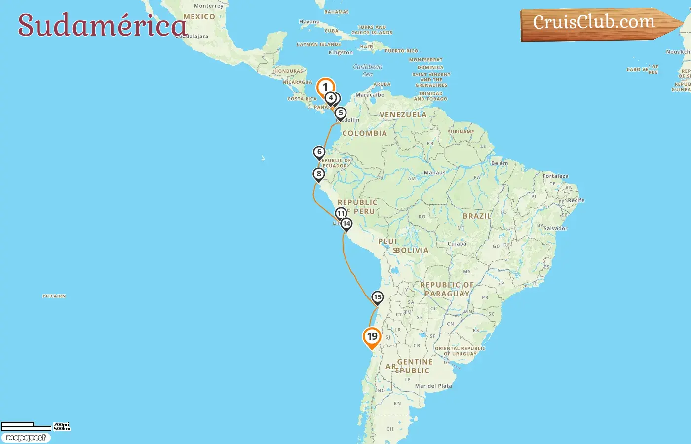 Crucero en Sudamérica de Colonia a Valparaíso a bordo del barco HANSEATIC inspiration con visitas a Panamá, Colombia, Ecuador, Perú y Chile durante 19 días