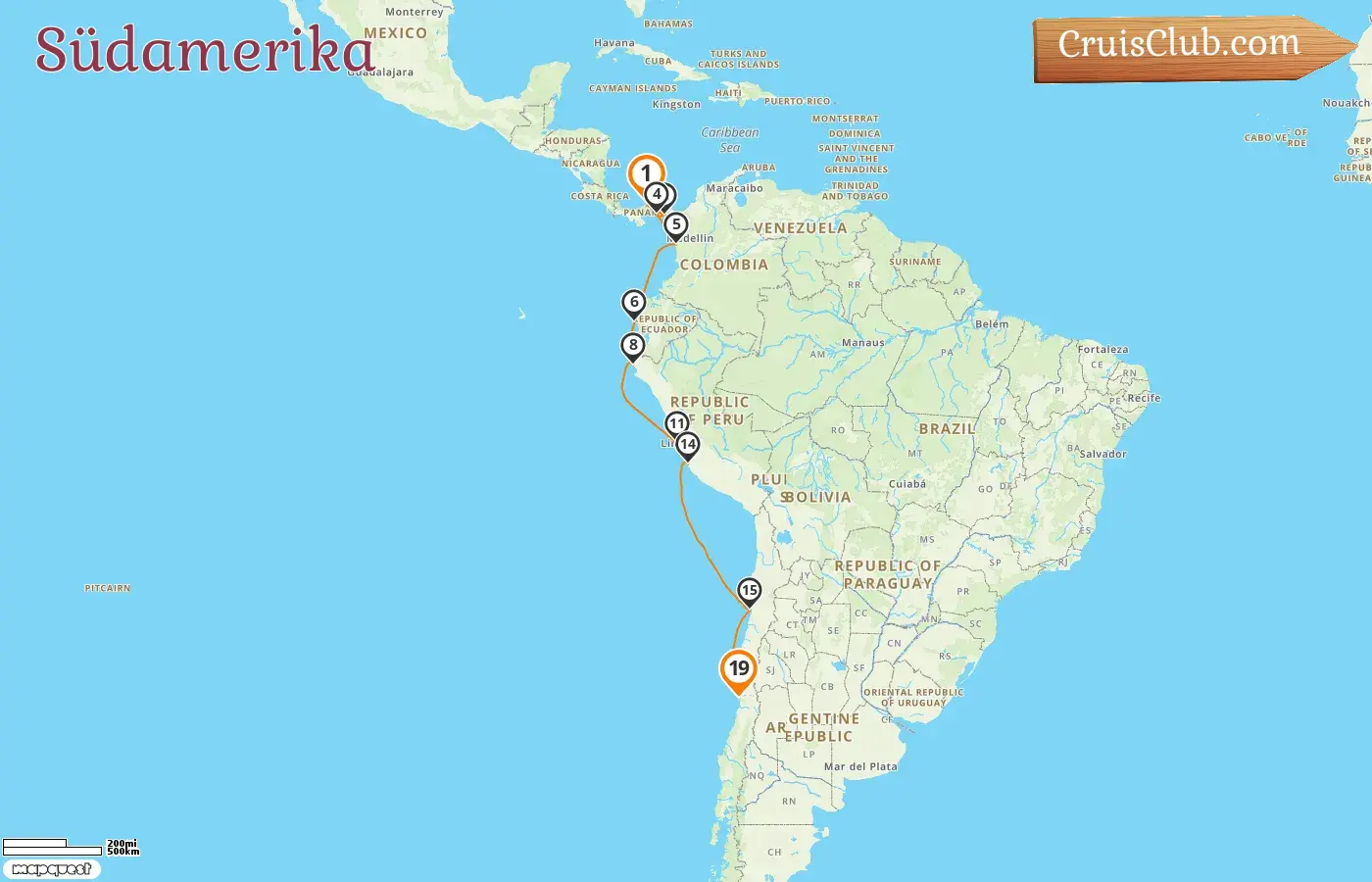 Kreuzfahrt in Südamerika von Köln nach Valparaíso an Bord des HANSEATIC inspiration Schiffes mit Stopps in Panama, Kolumbien, Ecuador, Peru und Chile für 19 Tage